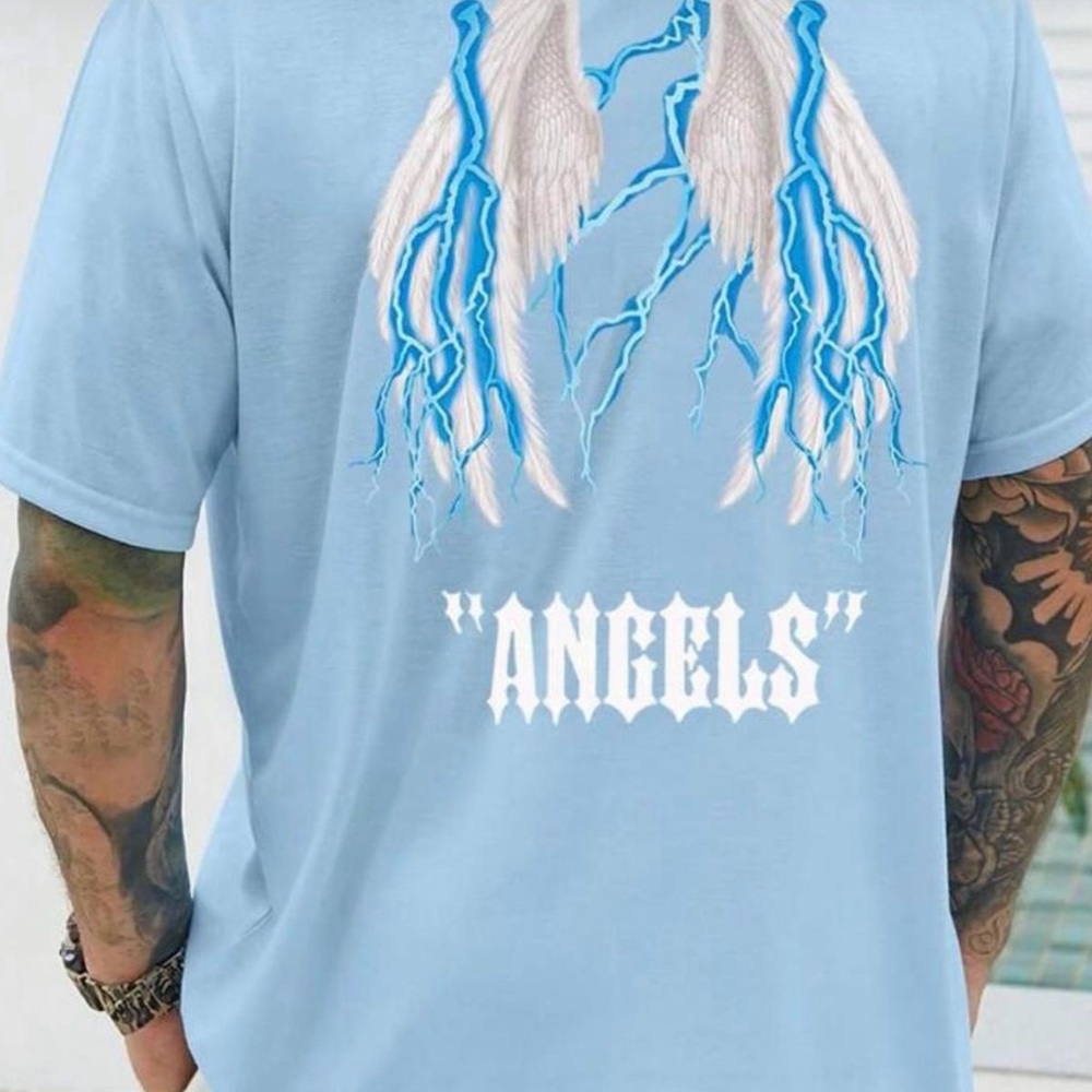 Men’s/Unisex Size Large Blue Short Sleeve Tee with Angel Graphic